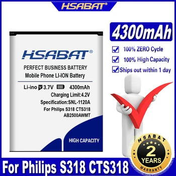 HSABAT AB2500AWMT 4300mAh Baterija Za Philips S318 CTS318 Zamenjava Visoke Zmogljivosti Mobilnega telefona baterije ~ Na Zalogi